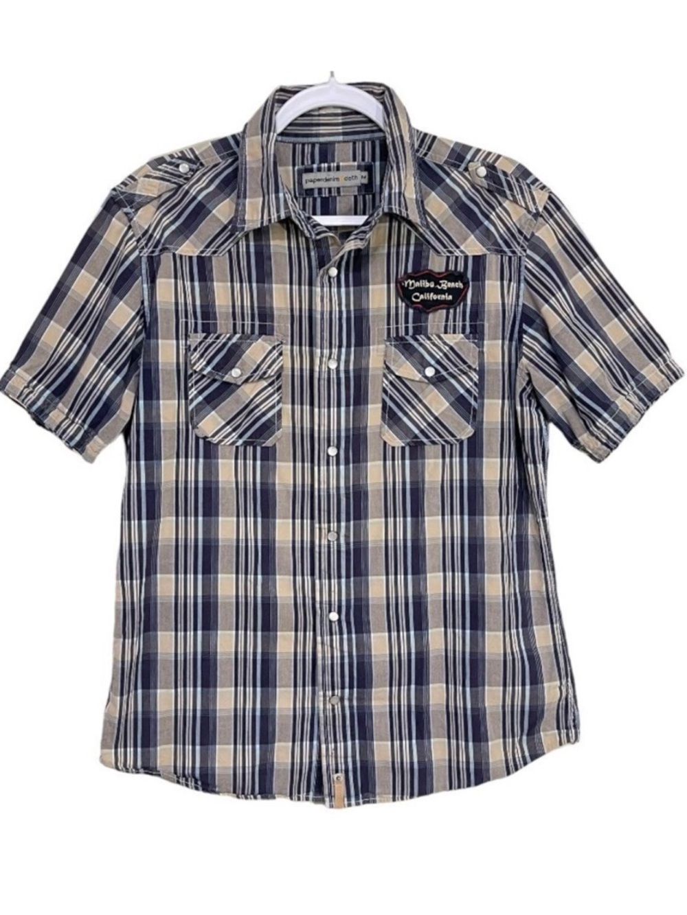 Paper Denim & Cloth Surfing USA Shirt Embroidered Plaid Pearl Snap Button Men M